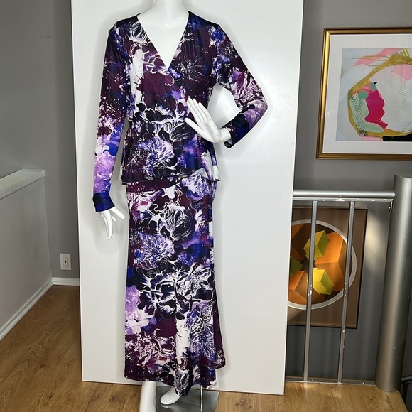Roberto Cavalli Sz L Midi Peplum Long Sleeve Poly Lycra Dress - Picture 1 of 10